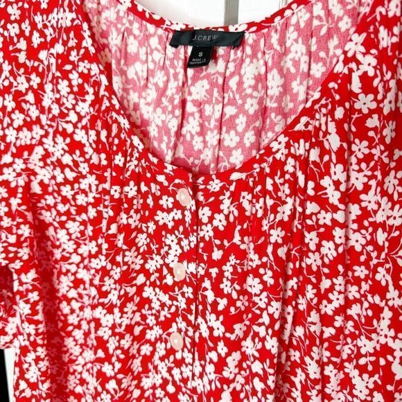 J. Crew Re-Imagined Scoop Neck Top Tossed Bouquet Red Floral Print Women’s Siz S - Picture 3 of 7